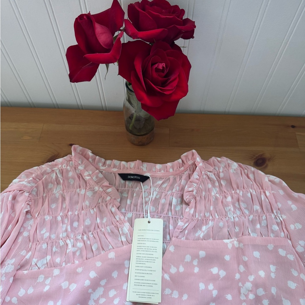 Dokotoo Alicia Floral Print Smocked Long Sleeve Chiffon Blouse Size XL NWT - Picture 2 of 11